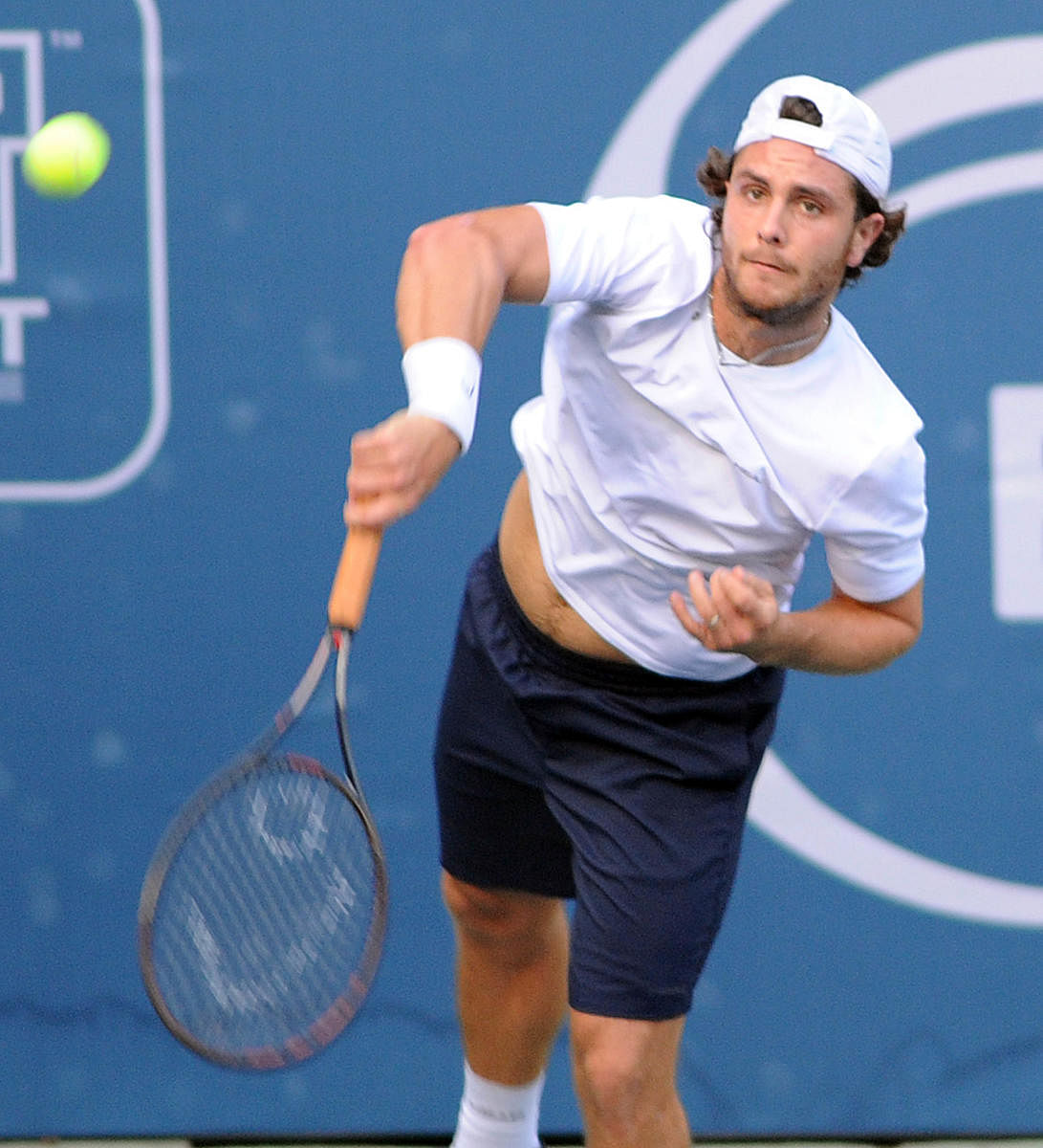 Marco Trungelliti of Argentina crashed out in the opening round of the Bengaluru Open ATP Challenger at KSLTA Courts in Bengaluru on Monday. DH Photo/ Srikanta Sharma R