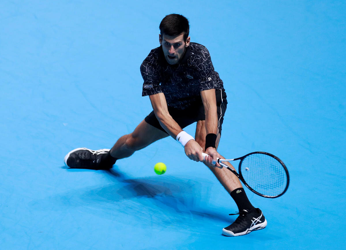 Serbia’s Novak Djokovic in action during his group stage match against Germany’s Alexander Zverev in the ATP World Finals on Wednesday. Reuters