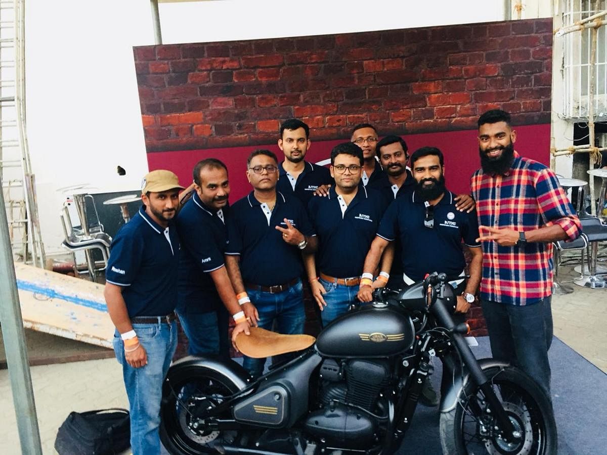 Prateek (fourth from left) and members of Bangalore Jawa Yezdi Motorcycle Club at the Jawa Perak launch in Mumbai.