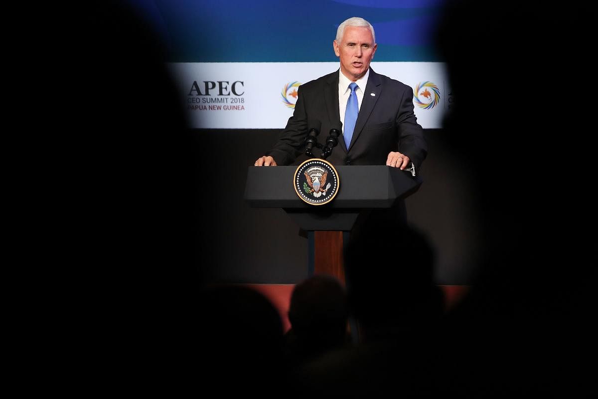 US Vice President Mike Pence speaks at the APEC CEO Summit 2018 in Port Moresby on November 17, 2018, a part of the Asia-Pacific Economic Cooperation (APEC) Summit. AFP
