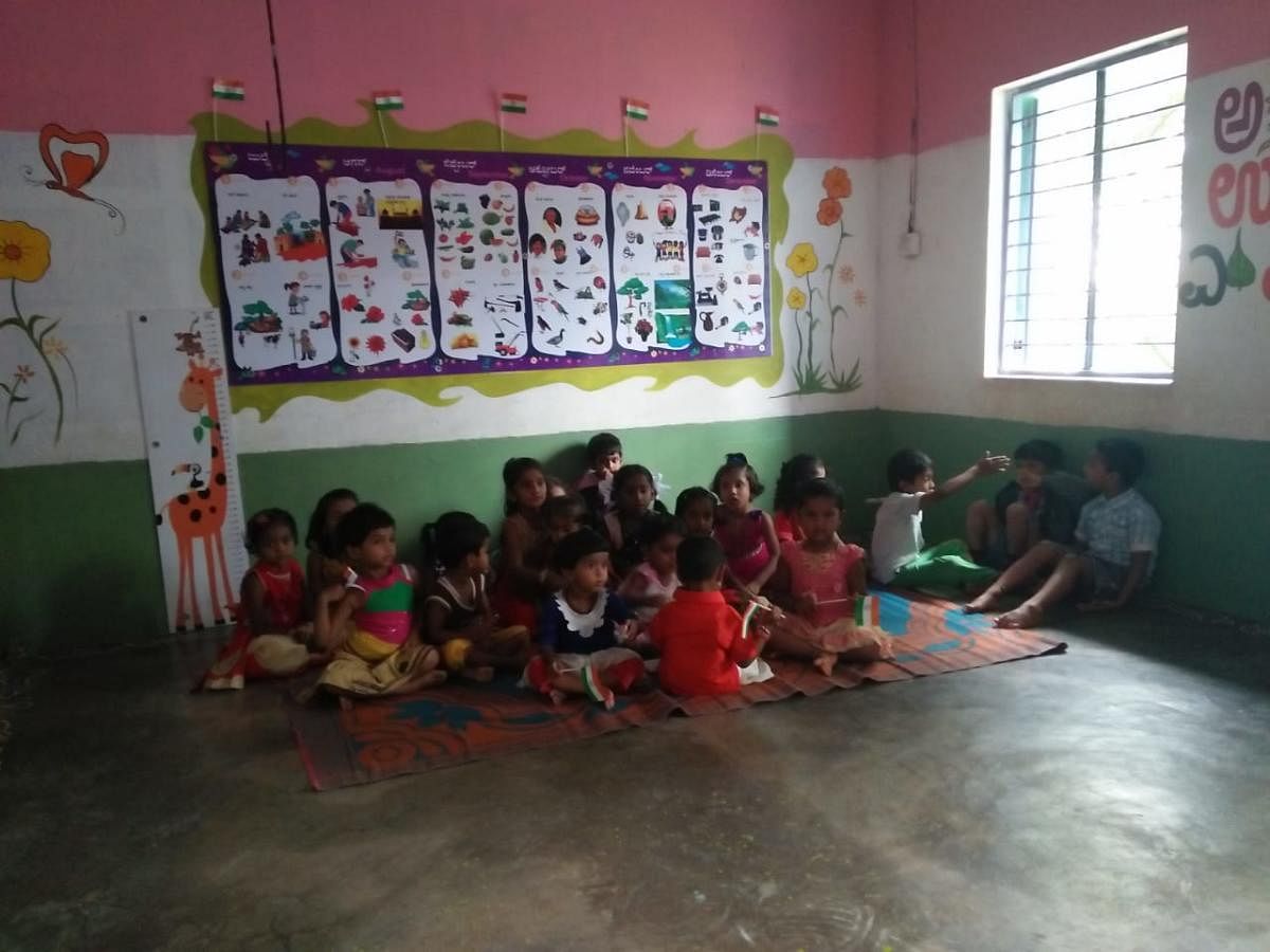 Anganwadis, a type of rural child care centres, were set up by the government to combat under nutrition and stunting among children below the age of six years. DH file photo for representation.