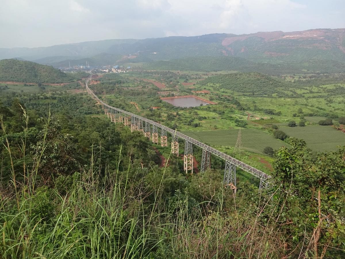 A view of the newly constructed conveyor belt in Sandur.