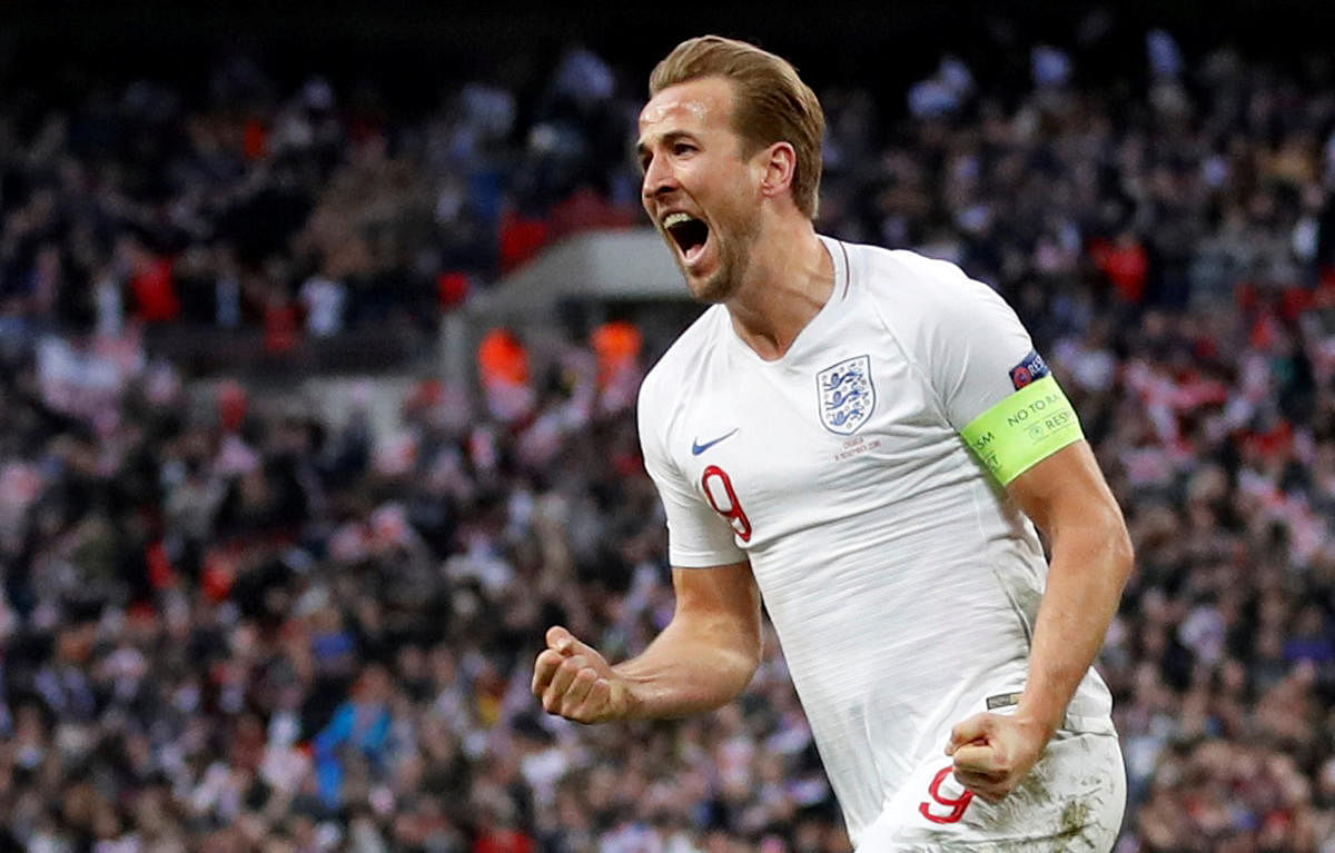CRUCIAL STRIKE: England’s Harry Kane celebrates scoring their second goal against Croatia in the UEFA Nations League on Sunday. England won 2-1. Reuters