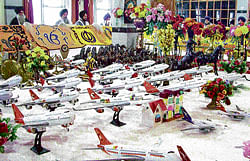 Models of miniature aircraft offered at Hawai Jahaz Gurdwara in Doaba region.