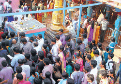 Devotees performing circumambulation at the Chilkur Balaji temple near Hyderabad.