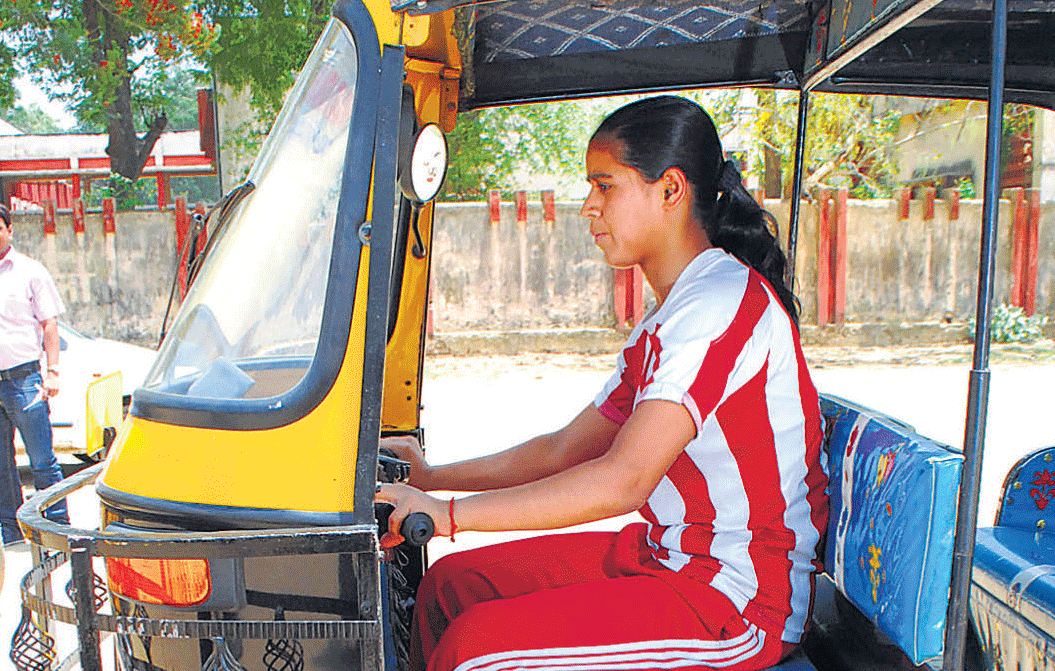Neha Sharma, a law student, learning auto-rickshaw driving at Veterinary College ground in Patna. Mohan Prasad