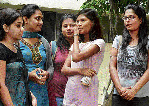 Sushma Verma with her new classmates in the Lucknow University.
