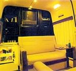 The plush interior of a campaign rath which resembles that of a business jet to help our netas travel around in comfort.