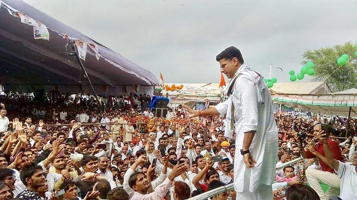 Rajasthan Congress chief Sachin Pilot greets his supporters. (PTI File Photo)