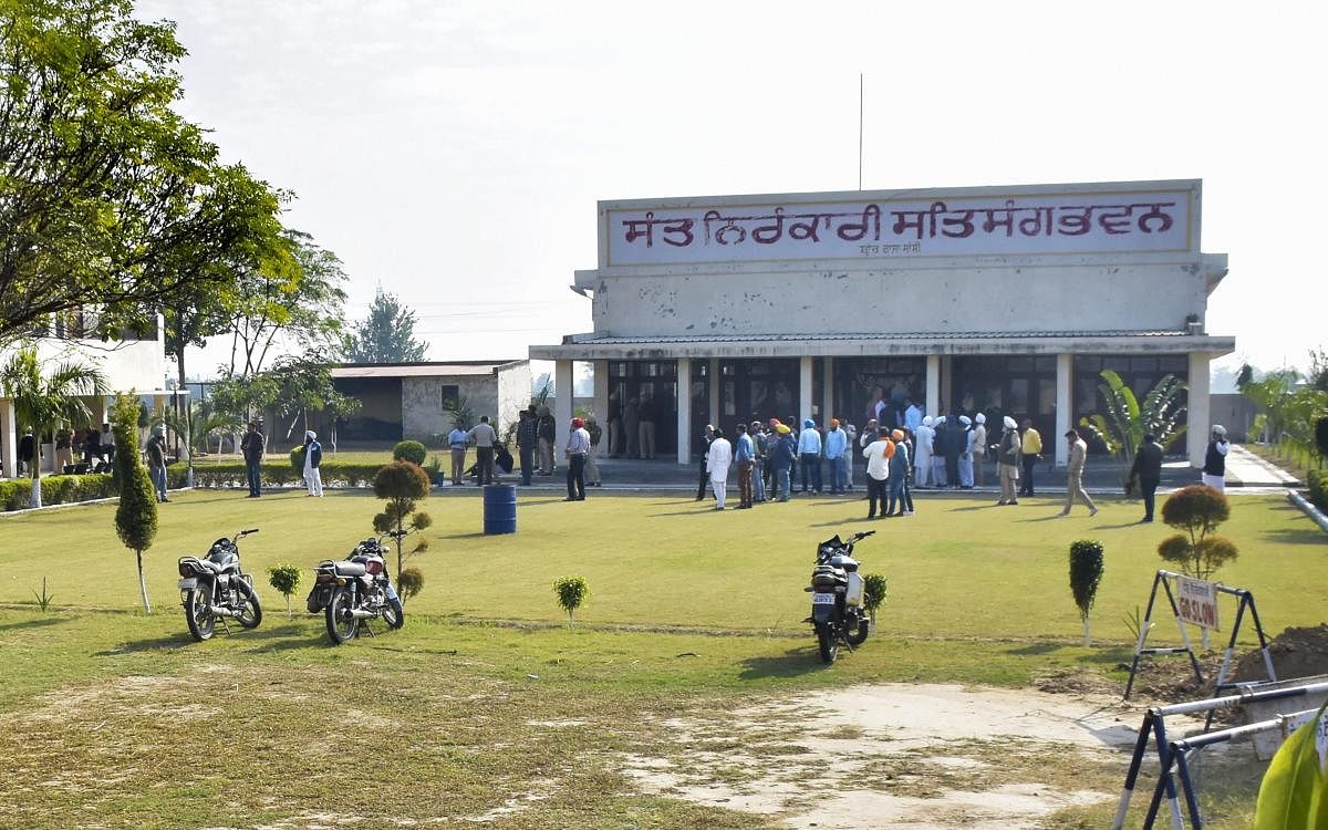 A scene at the Nirankari Bhawan, where two men on a motorcycle reportedly threw a grenade during a religious ceremony, in Rajasansi village near Amritsar, Punjab, on Sunday. PTI