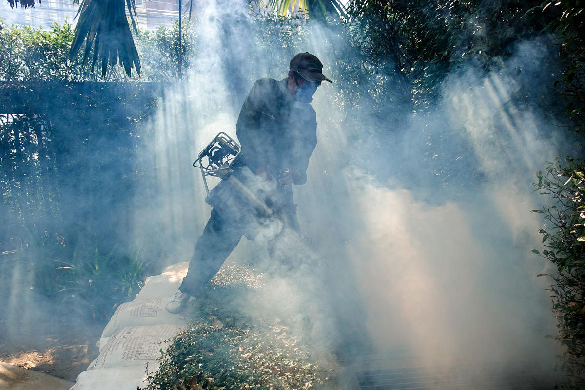 A worker sprays insecticide for mosquitos at a village in Bangkok, Thailand. (REUTERS File Photo for representation)