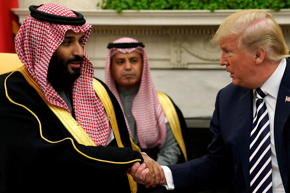 US President Donald Trump with Saudi Arabia's Crown Prince Mohammed bin Salman at the White House. Reuters File Photo 