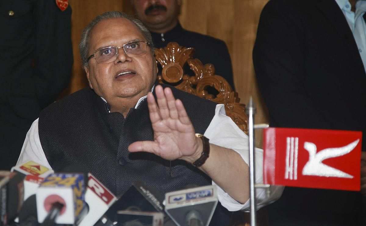 Jammu and Kashmir Governor Satya Pal Malik addresses the media in Jammu, Thursday, Nov 22, 2018. (PTI Photo)