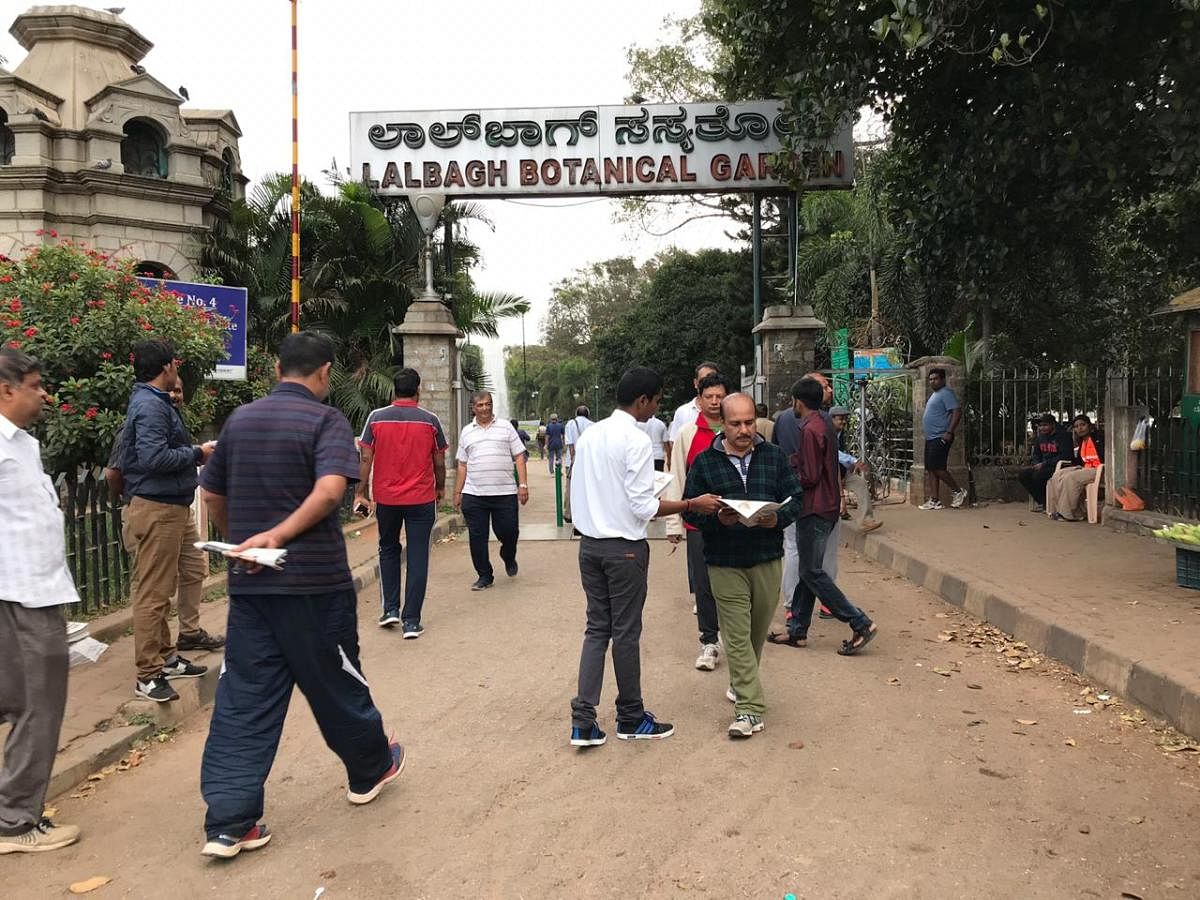Hundreds of walkers throng Lalbagh every morning. This is the scene at West Gate on Thursday.
