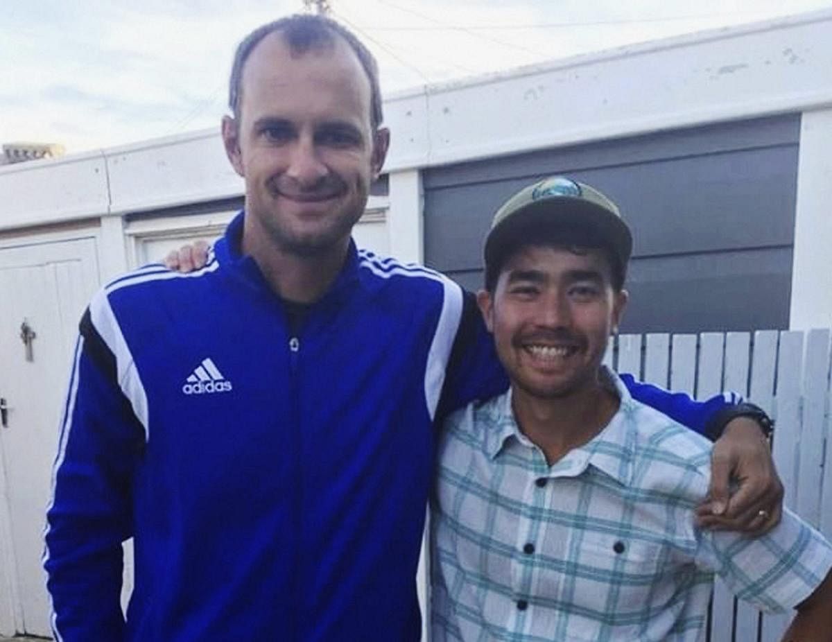 In this October 2018 photo, American adventurer John Allen Chau, right, stands for a photograph with Founder of Ubuntu Football Academy Casey Prince, 39, in Cape Town, South Africa, days before he left for in a remote Indian island of North Sentinel Island, where he was killed. (AP/PTI Photo)