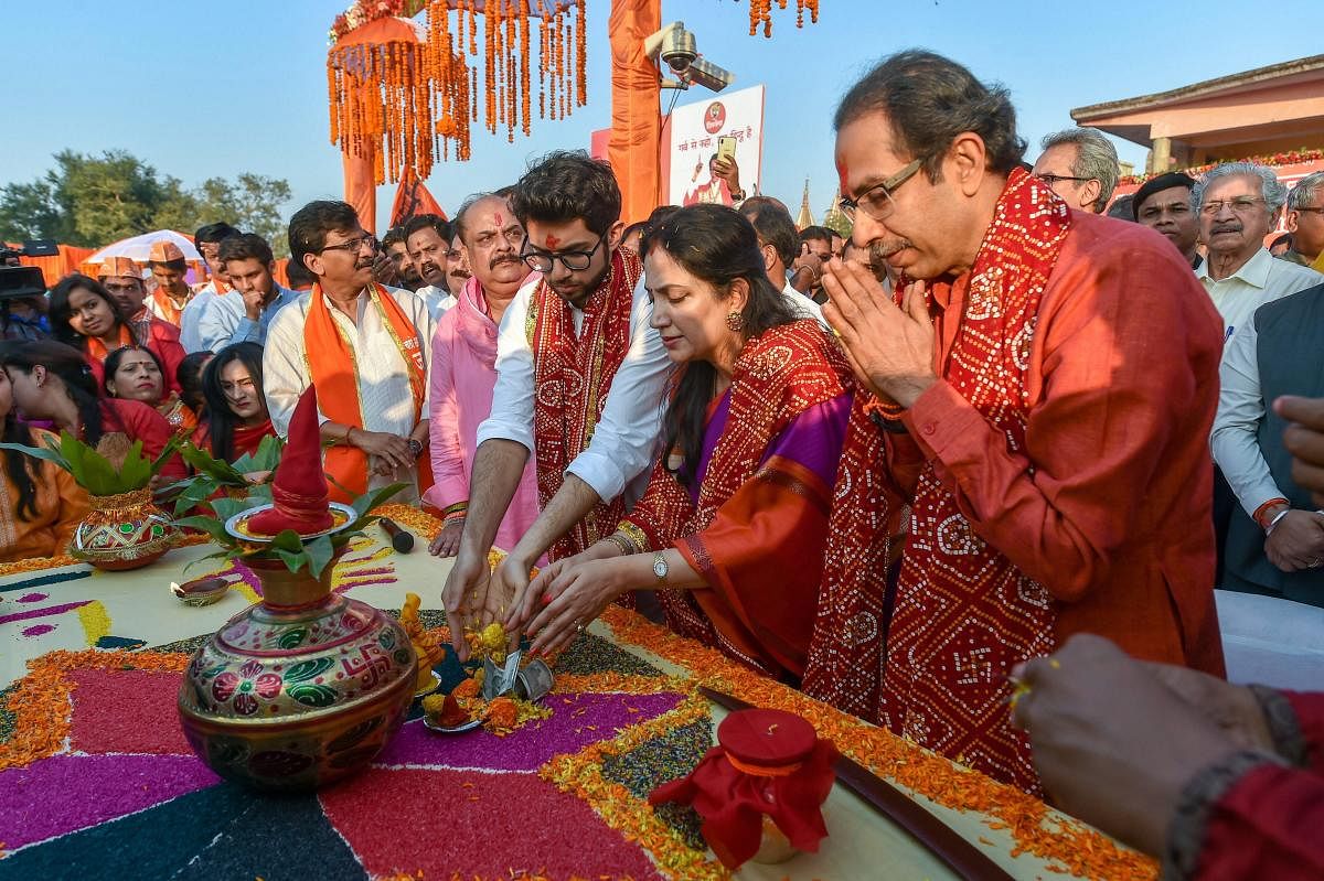 The Shiv Sena chief, who offered prayers at the Ram Lalla temple, said, "days, years and generations are passing by but the temple has not being constructed". (PTI Photo)