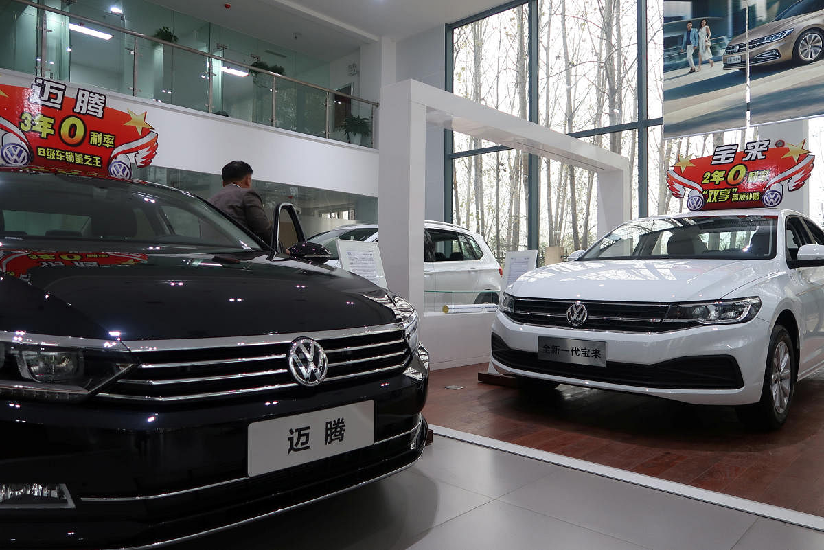 Volkswagen's Bora and Magotan cars are displayed at a FAW-Volkswagen dealership in Pingdingshan, Henan province, China. Reuters
