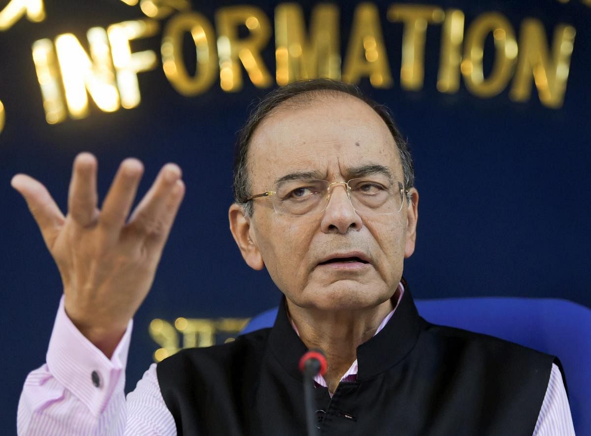 Finance Minister Arun Jaitley addresses a press conference on Cabinet meeting, in New Delhi, on Thursday. PTI