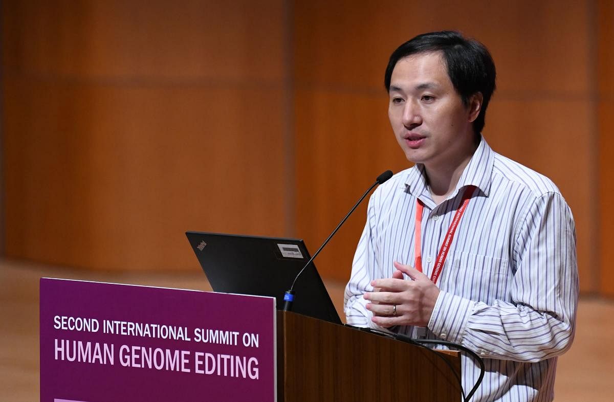 Chinese scientist He Jiankui speaks at the Second International Summit on Human Genome Editing in Hong Kong on November 28, 2018. AFP