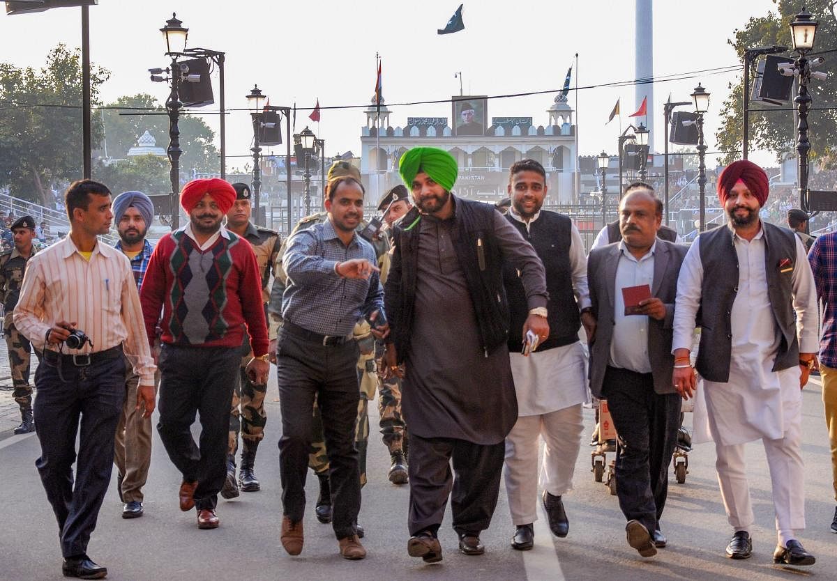 Punjab Cabinet Minister Navjot Singh Sidhu arrives after attending the groundbreaking ceremony for the Kartarpur Corridor, at the India-Pakistan Wagah Post, about 35km from Amritsar, Thursday, Nov. 29, 2018. (PTI Photo)