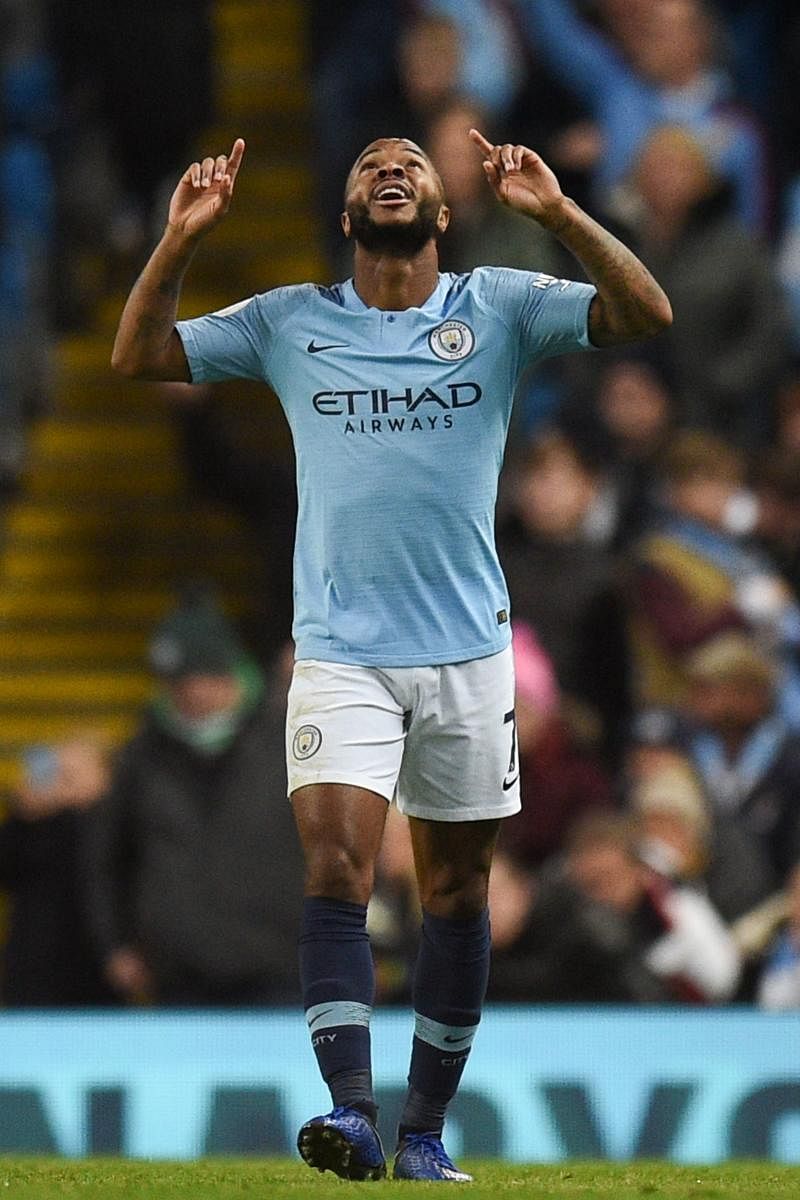 Manchester City’s Raheem Sterling celebrates after scoring against Bournemouth on Saturday. AFP