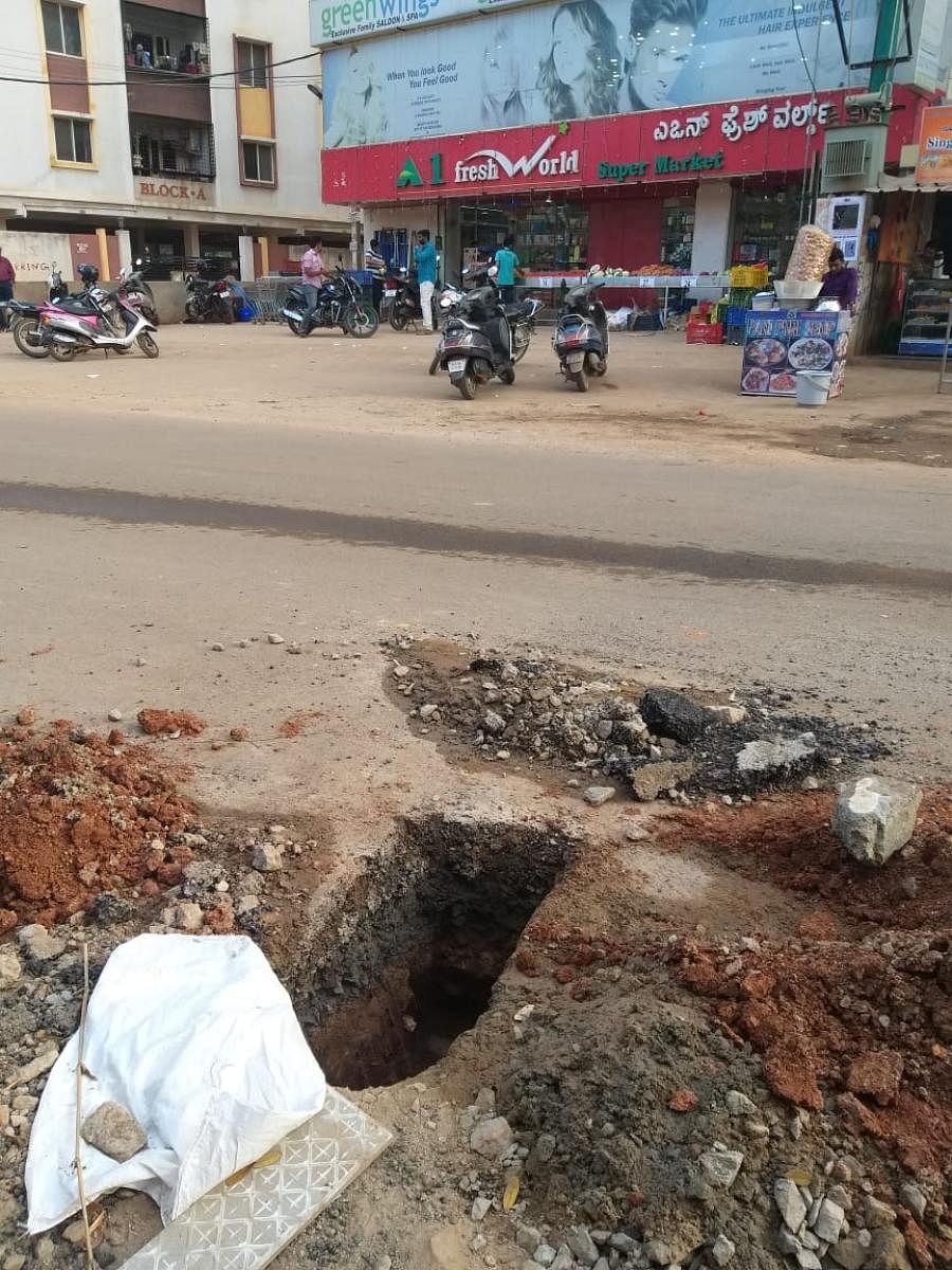 A dug up road in Dasarahalli 