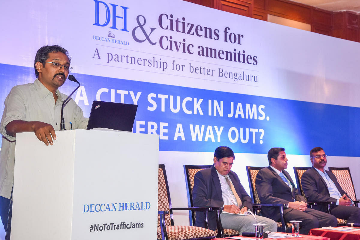 Vinay Sreenivasa, of Alternative Law Forum, speaks at the event. 
