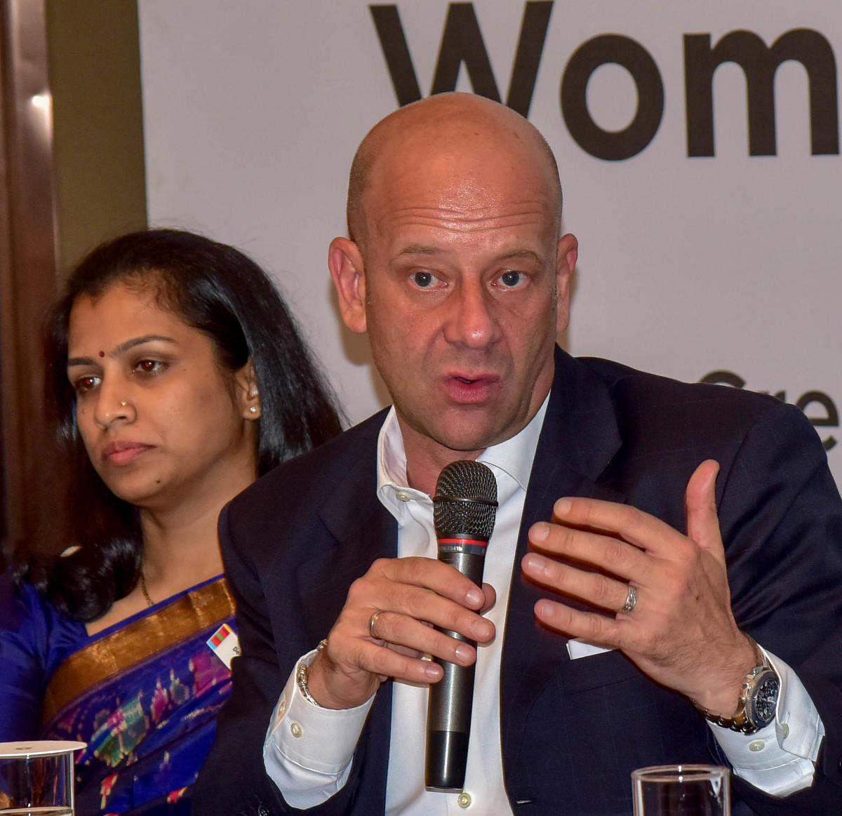 Yuri Afanasiev, UN Resident Coordinator, addressing at the press meet on Business Forum, the New financial Instrument for Women entrepreneurs, organised by United Nations in India and NITI Aayoga, at Shangri-la hotel in Bengaluru on Thursday 07.06.2018. D