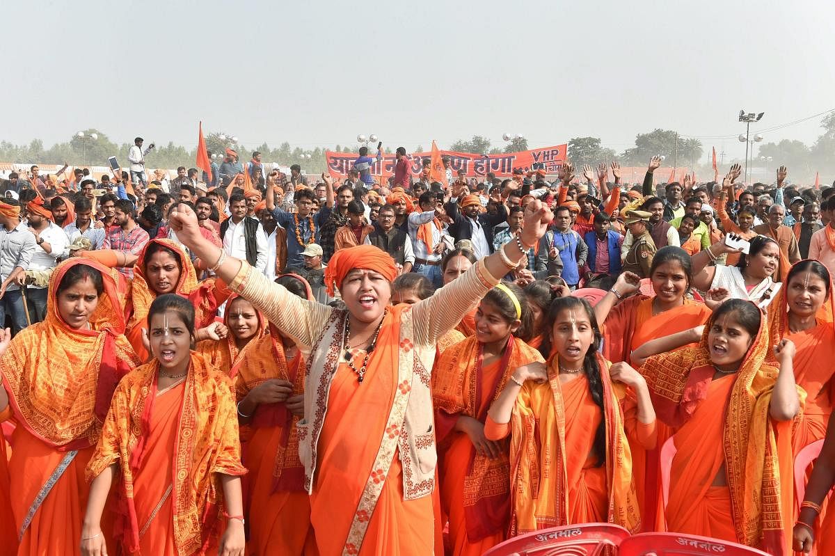 Sadhvis participate in `Dharam Sabha’ in Ayodhya. PTI file photo