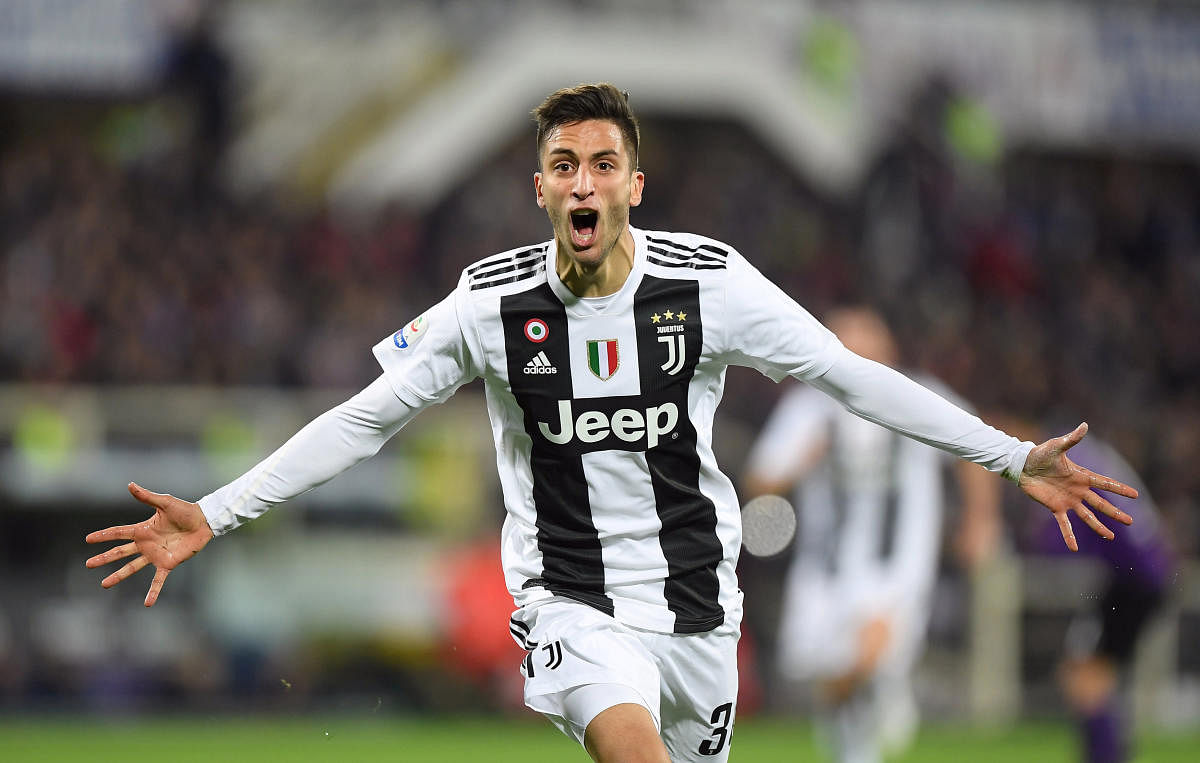 Juventus' Rodrigo Bentancur celebrates scoring their first goal against Fiorentina on Saturday. REUTERS