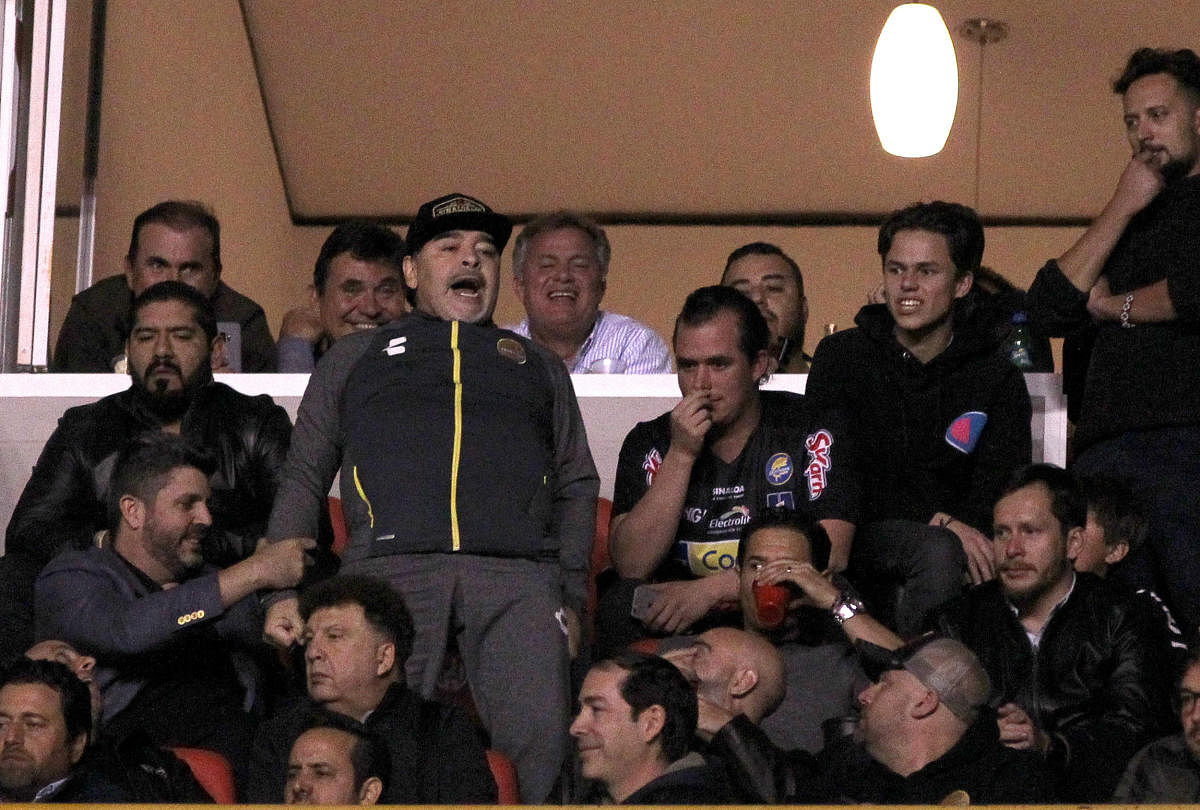 Dorados' coach Diego Maradona (centre) reacts during the second leg match of the final against Atletico San Luis on Sunday. AFP