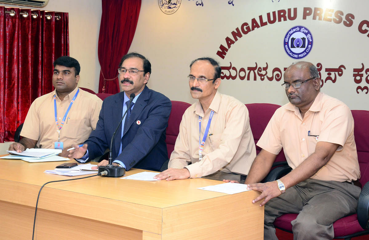 KIOCL Ltd Chairman and MD M V Subba Rao addresses a press meet in Mangaluru on Monday.