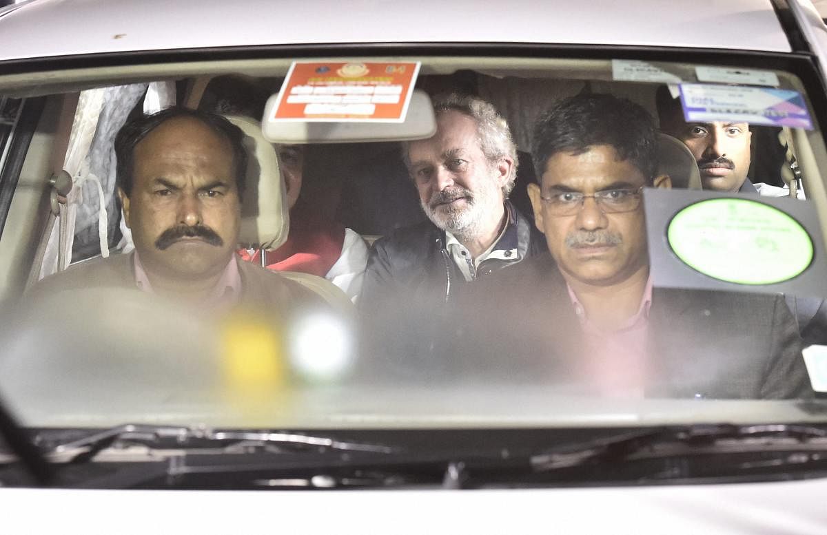 Agusta Westland scam accused middleman Michel Christian at CBI headquarters in New Delhi, on early Wednesday, Dec. 5, 2018. (PTI Photo)