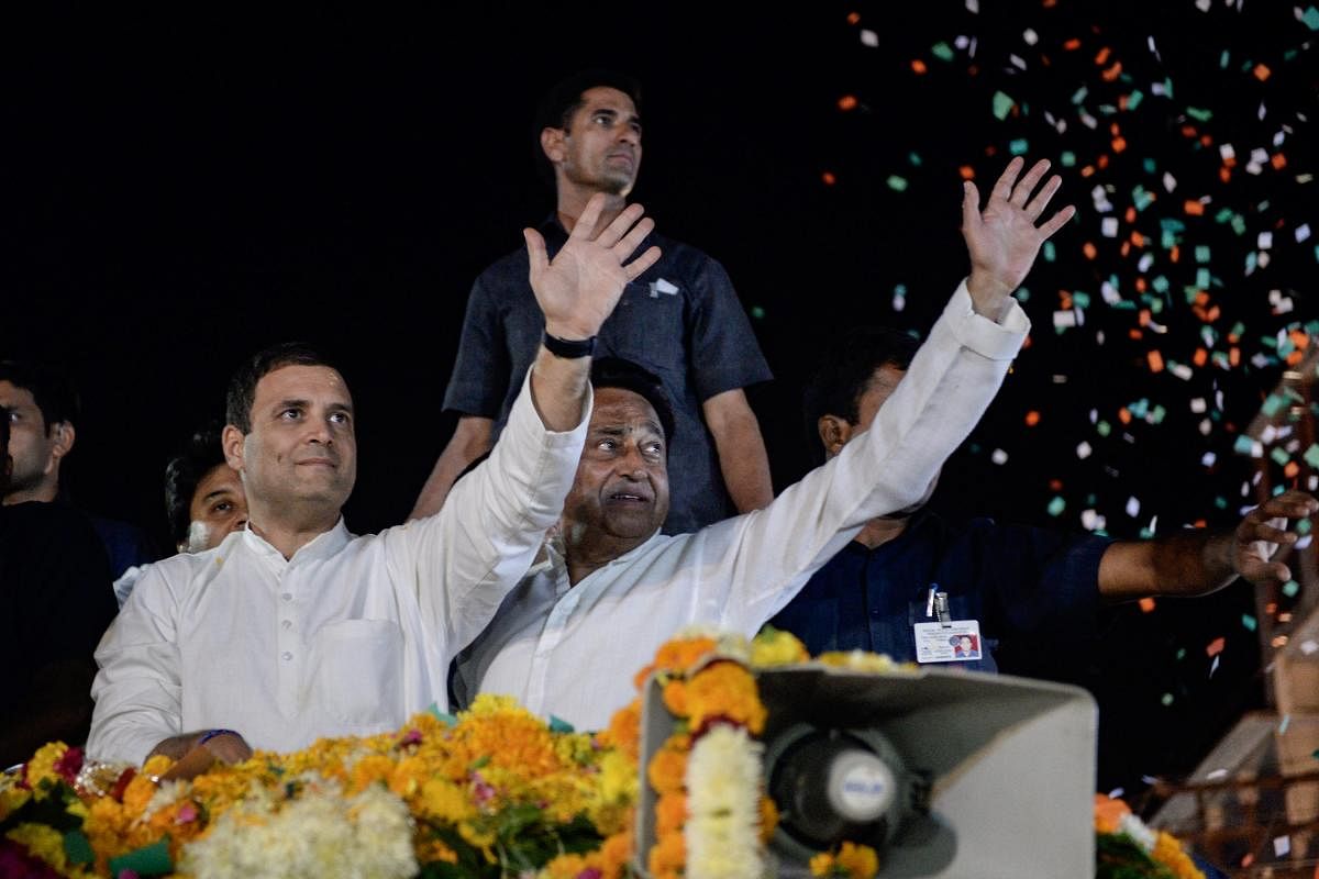 Leading from the front, Congress President Rahul Gandhi addressed 82 rallies since October 7 when elections were announced for Madhya Pradesh, Rajasthan, Mizoram, Telangana and Chhattisgarh assemblies. (PTI File Photo)