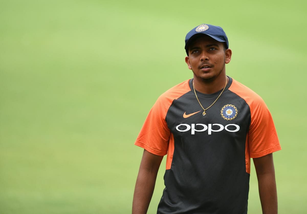 HOPEFUL: Prithvi Shaw hurt his left ankle while trying to take a catch at deep mid-wicket during a practice game last week. AFP File Photo