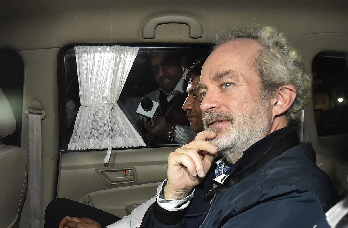 Agusta Westland scam accused middleman Michel Christian at CBI headquarters in New Delhi, on early Wednesday. (PTI Photo)