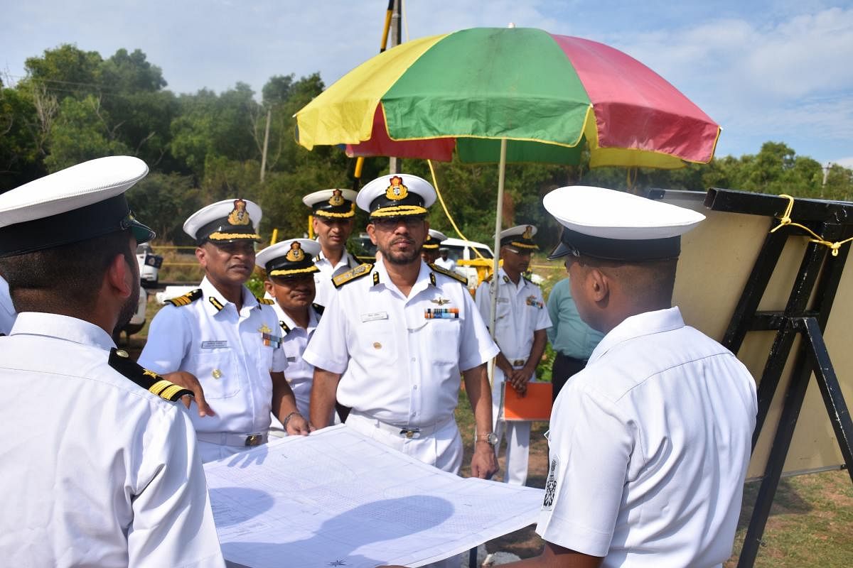 Coast Guard Region (West) Commander Inspector General V D Chafekar reviews coastal security in Karnataka, during his visit to Mangaluru.