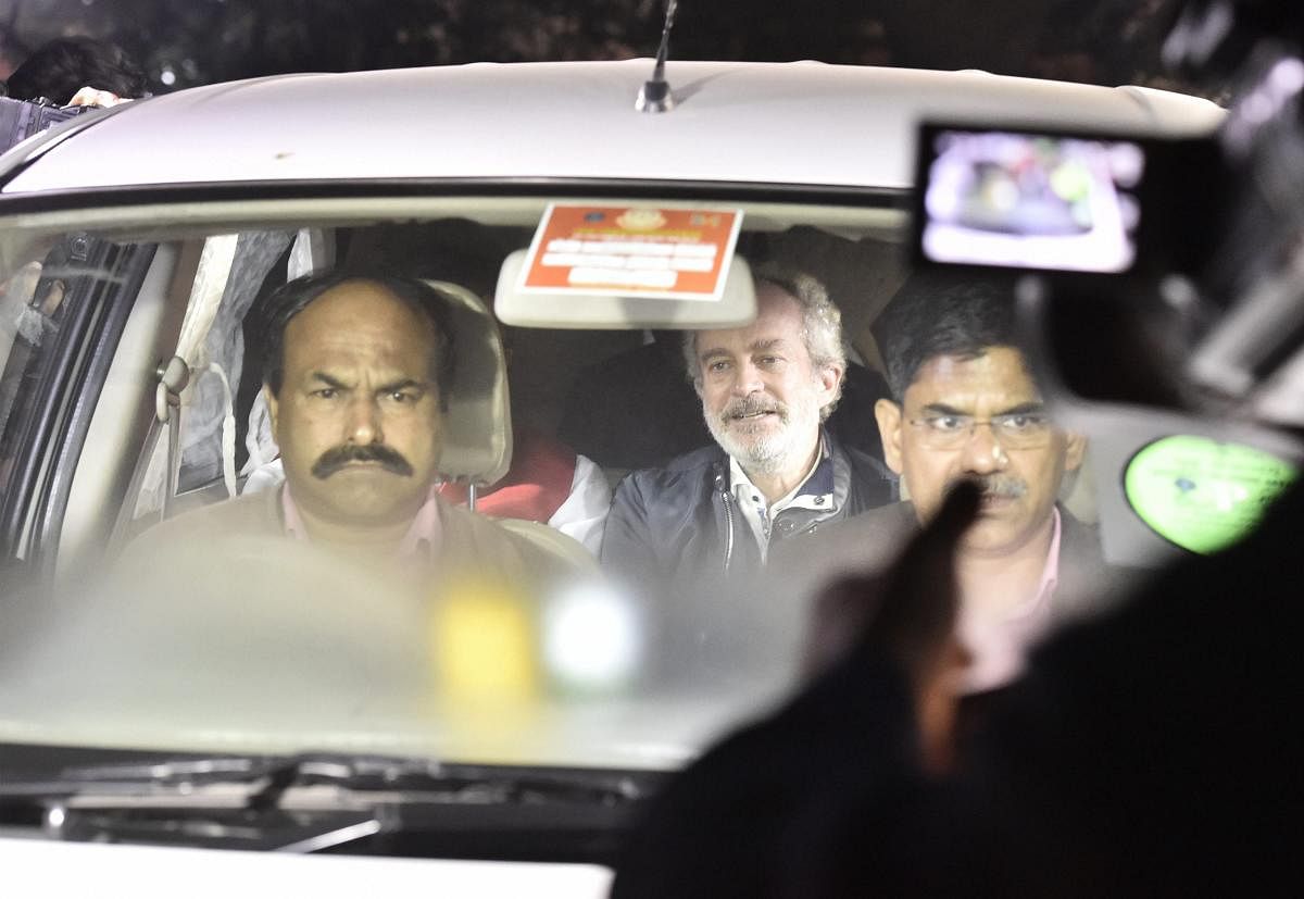 Agusta Westland scam accused middleman Michel Christian at CBI headquarters in New Delhi, on early Wednesday. PTI Photo