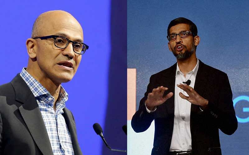 Microsoft  CEO Satya Nadella and Google CEO Sunder Pichai.  (Reuters, PTI photos)
