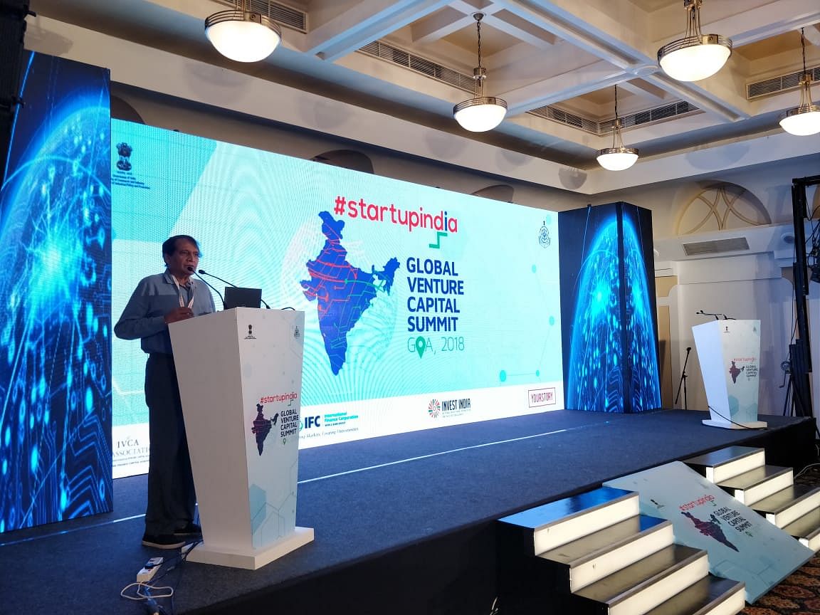  Suresh Prabhu speaks at the Global Venture Capital Summit in Goa. Photo: Twitter/sureshprabhu