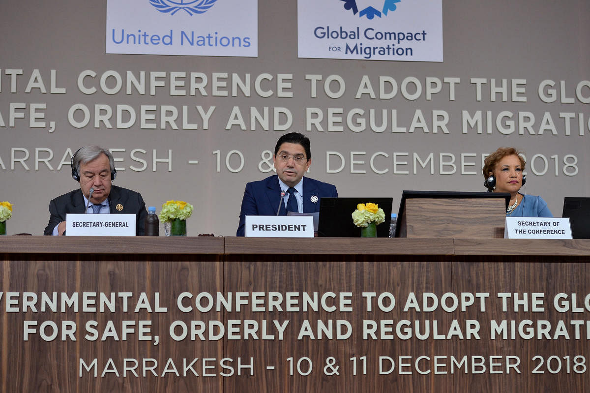 Moroccan foreign minister Nasser Bourita speaks during the Intergovernmental Conference to Adopt the Global Compact for Safe, Orderly and Regular Migration, in Marrakesh, Morocco. Reuters