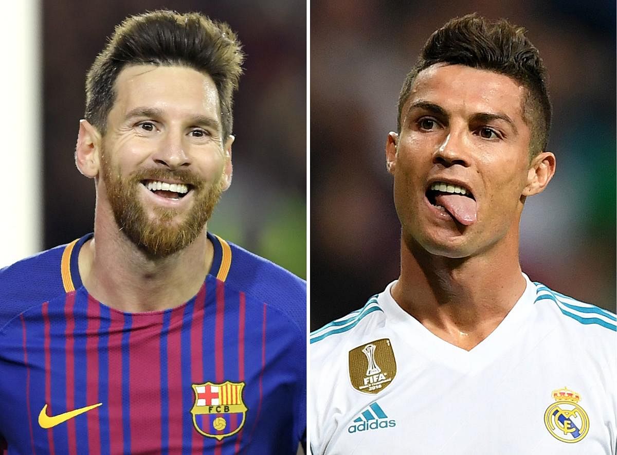 A combination of images shows (L-R) Barcelona's Argentinian forward Lionel Messi, Real Madrid's Portuguese forward Cristiano Ronaldo. Cristiano Ronaldo looks set to match his great rival Lionel Messi on December 07, 2017 by claiming a fifth Ballon d'Or as recognition for leading Real Madrid to a La Liga and Champions League double last season. AFP