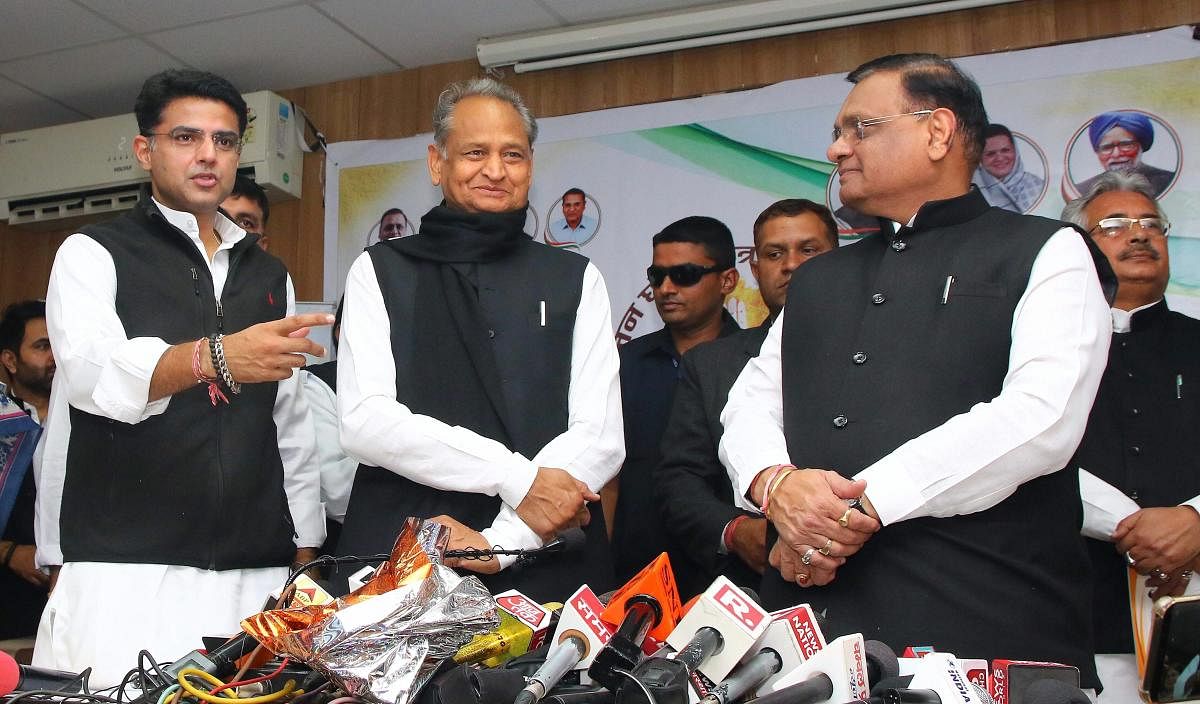 There are two prominent chief ministerial candidates - Congress general secretary Ashok Gehlot and Pradesh Congress Committee President Sachin Pilot. PTI Photo
