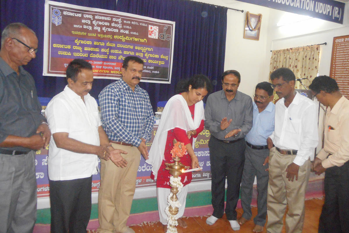Udupi Deputy Commissioner Priyanka Mary Francis inaugurates a workshop by Karnataka State Financial Corporation in association with District Industries Centre in Manipal on Tuesday.