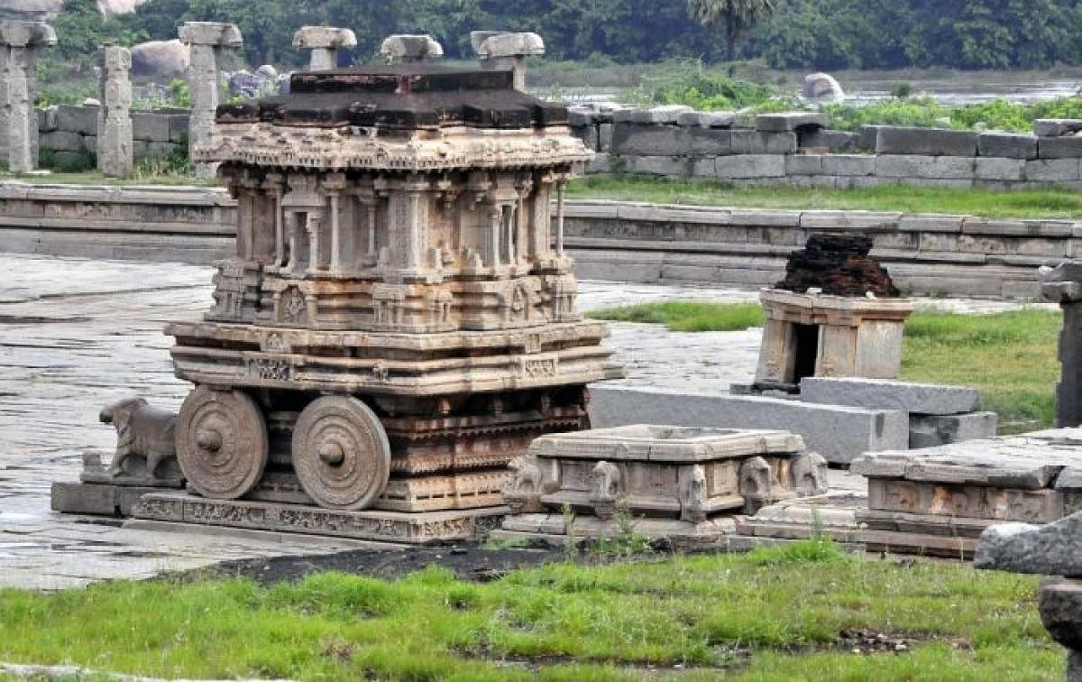 The Stone Chariot in Hampi. According to the government norms, the designated sites should not be damaged, and they should be clearly visible in the clip.