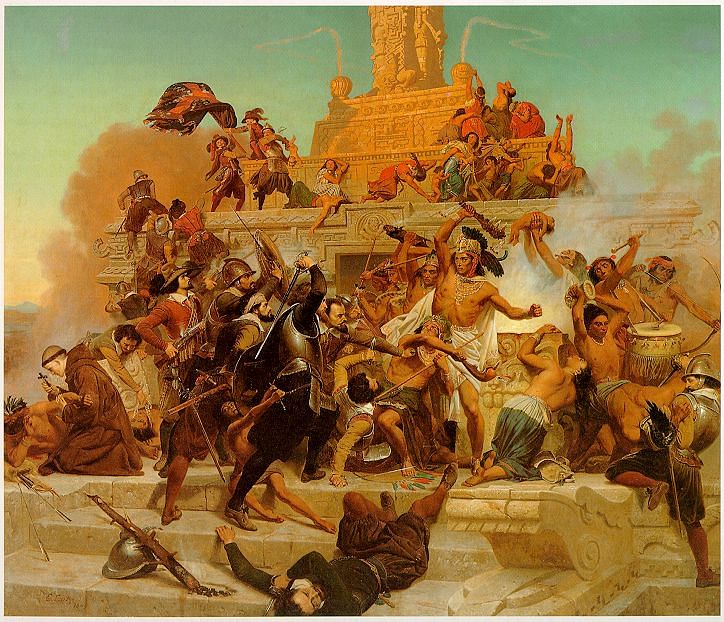 Image: “Storming of the Teocalli by Cortez and His Troops,” 1848, painting by Emanuel Leutze