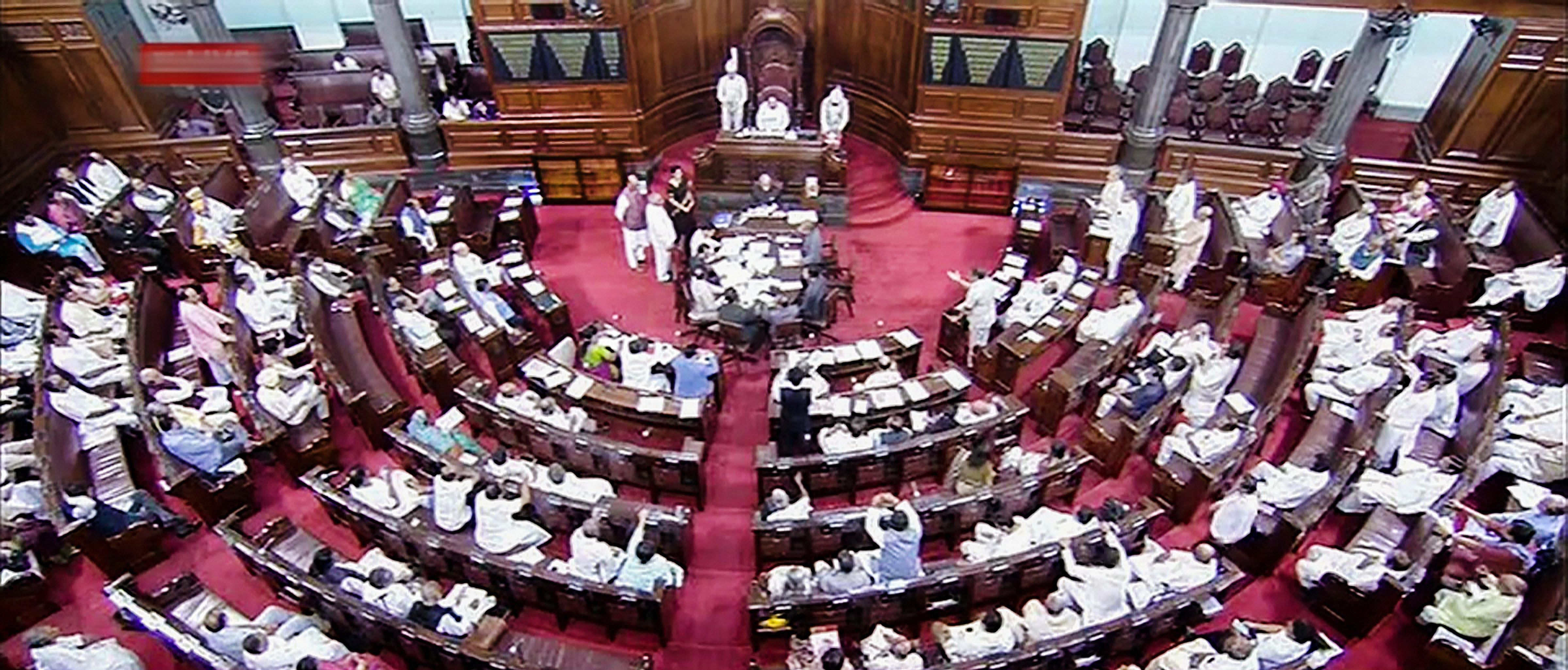 A view of the Rajya Sabha in Parliament House, New Delhi. (PTI Photo/TV GRAB) 