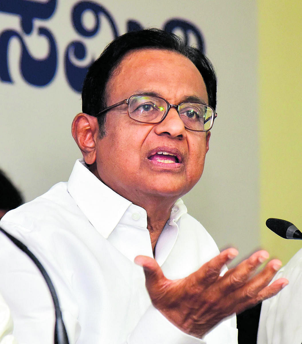 Former Union Finance Minister P Chidambaram seen during the Press Conference at KPCC Office, in Bengaluru on Tuesday 8th May 2018. Photo/ B H Shivakumar
