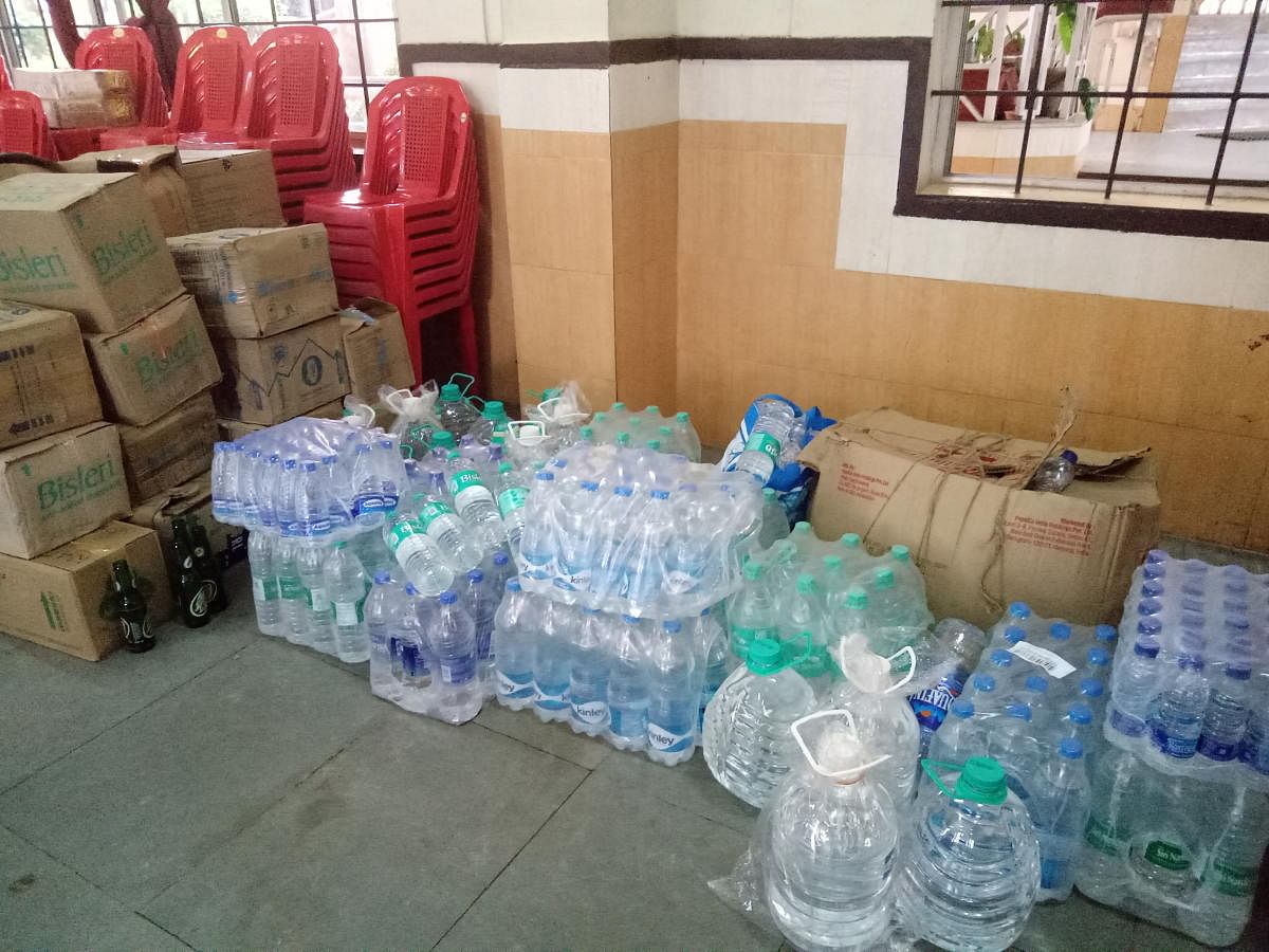 Relief materials collected by the Kodava Students' Association, in Mangaluru on Monday.