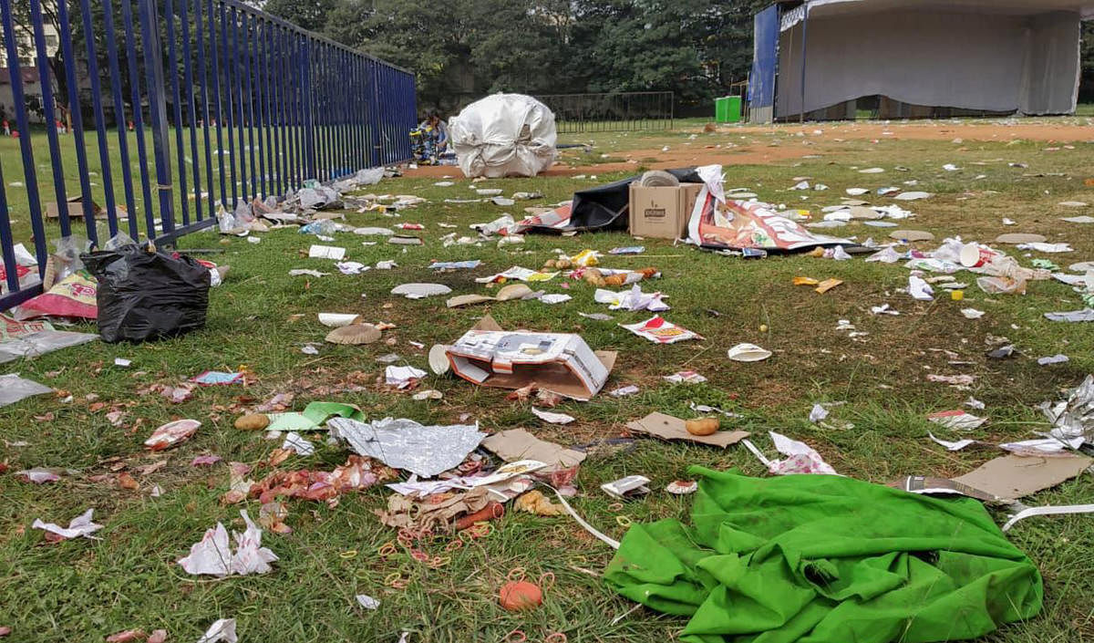 Liquor bottles, tobacco packets, and garbage were littered in the Central college ground, a day after the cultural event held by Gorkhali Helping trust on Tuesday.
